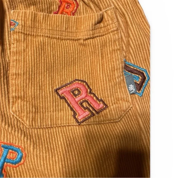 Urban Outfitters Mustard Corduroy Mens  Pants with Embroidered Letters Size L - Picture 6 of 6